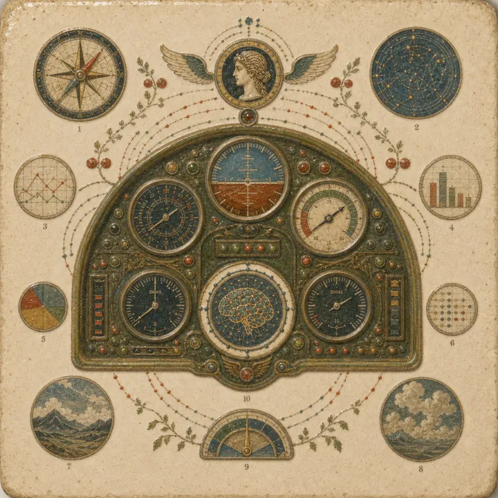 Ceramic plate — a real-time cockpit of dials, gauges and instruments